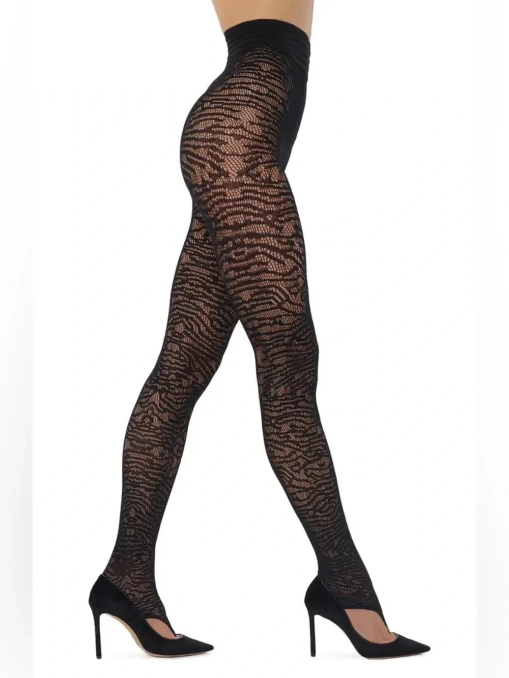 WOLFORD 19389 TRACE NET STIRRUP TIGHTS BLACK SIZE SMALL NWT